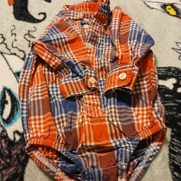 Baby OshKosh B'gosh 6 Months Red & Blue Plaid Long Sleeve Onesie Infant - Picture 6 of 7
